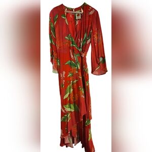 Farm Rio Dress Womens Medium Pink Pietra Wrap Hi-Low Maxi Floral Tropical Flowy